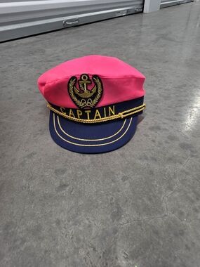 Pink & Navy Captain Hat with Gold Embroidery